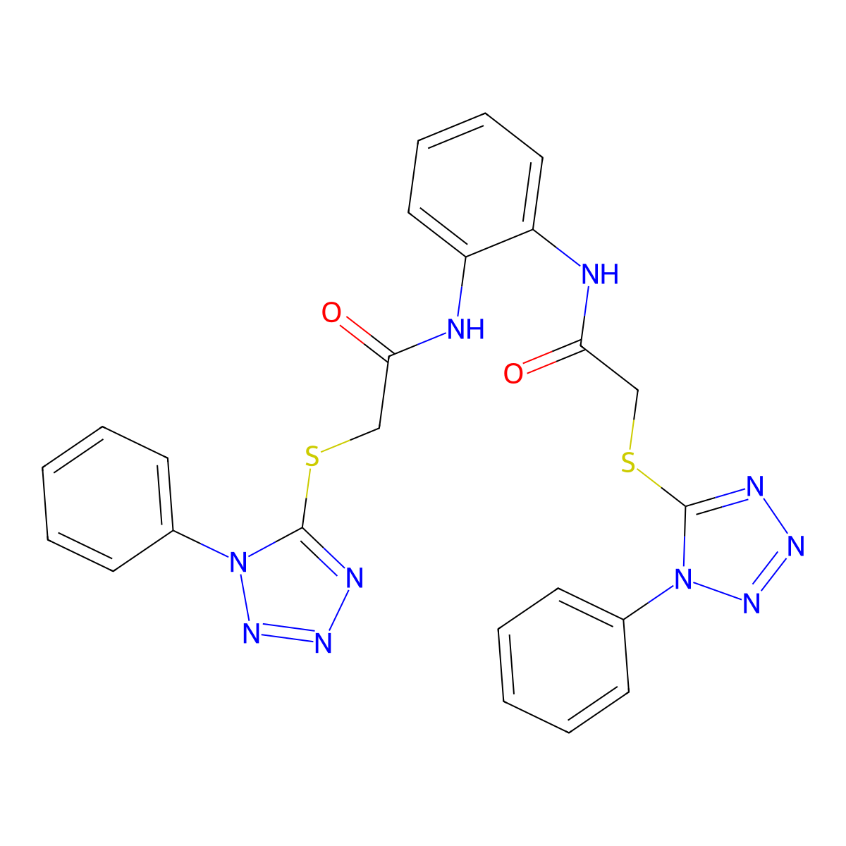 2-(1-phenyltetrazol-5-yl)sulfanyl-N-[2-[[2-(1-phenyltetrazol-5-yl)sulfanylacetyl]amino]phenyl]acetamide molecular structure, CAS 511281-23-5