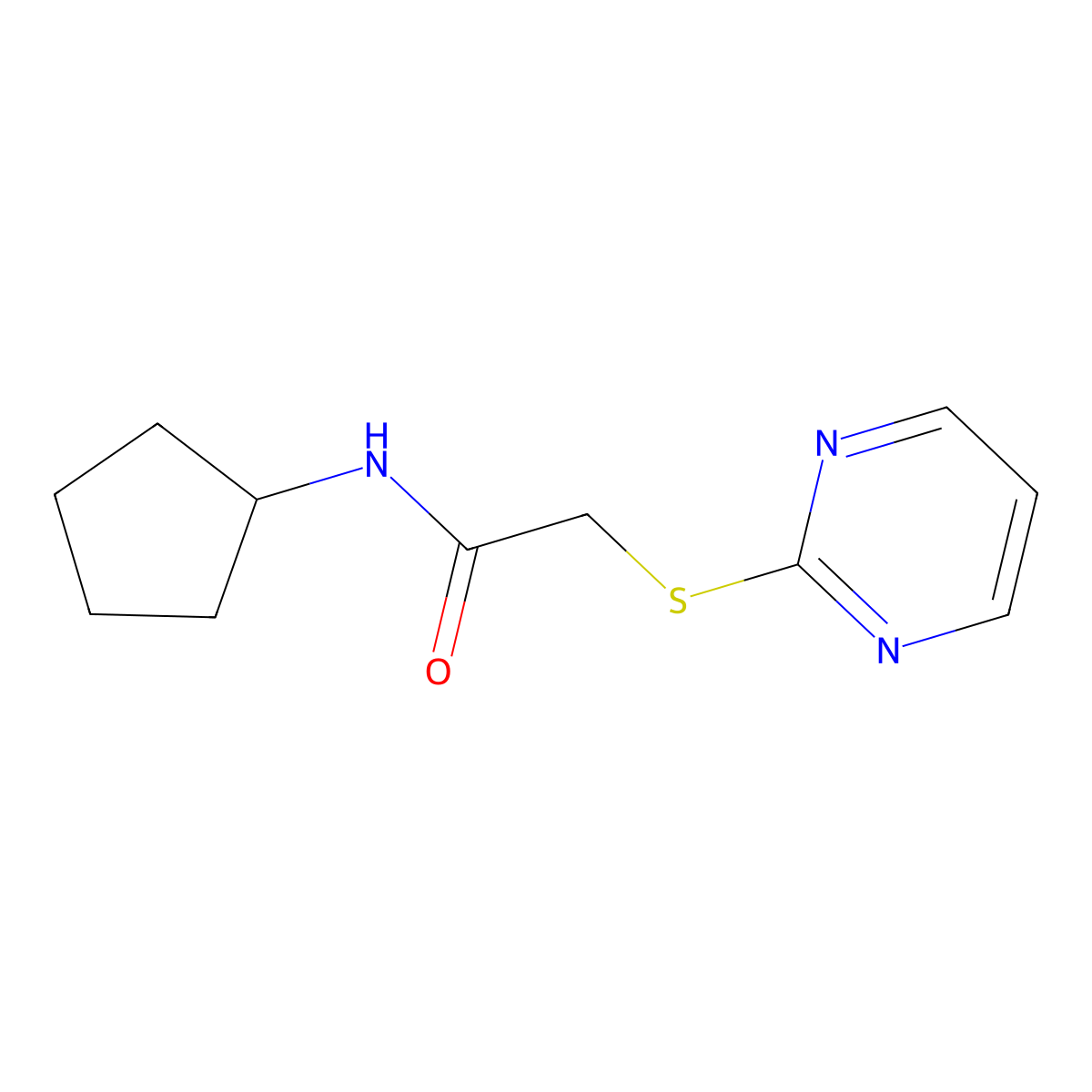 N-cyclopentyl-2-pyrimidin-2-ylsulfanylacetamide molecular structure, CAS 511281-40-6