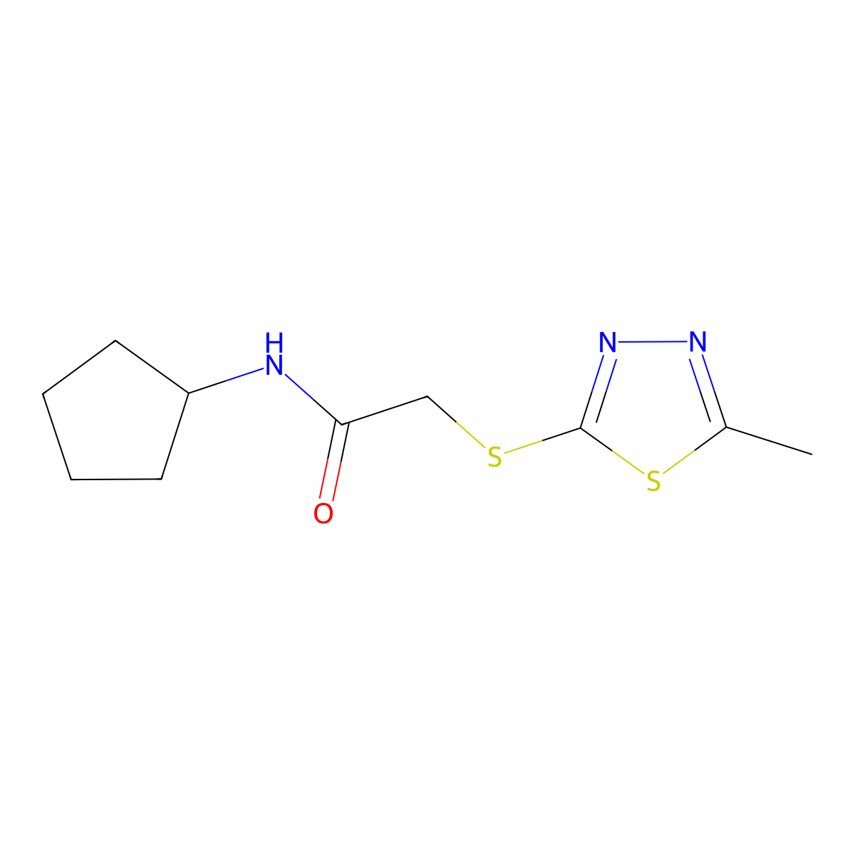 N-cyclopentyl-2-[(5-methyl-1,3,4-thiadiazol-2-yl)sulfanyl]acetamide molecular structure, CAS 511282-18-1