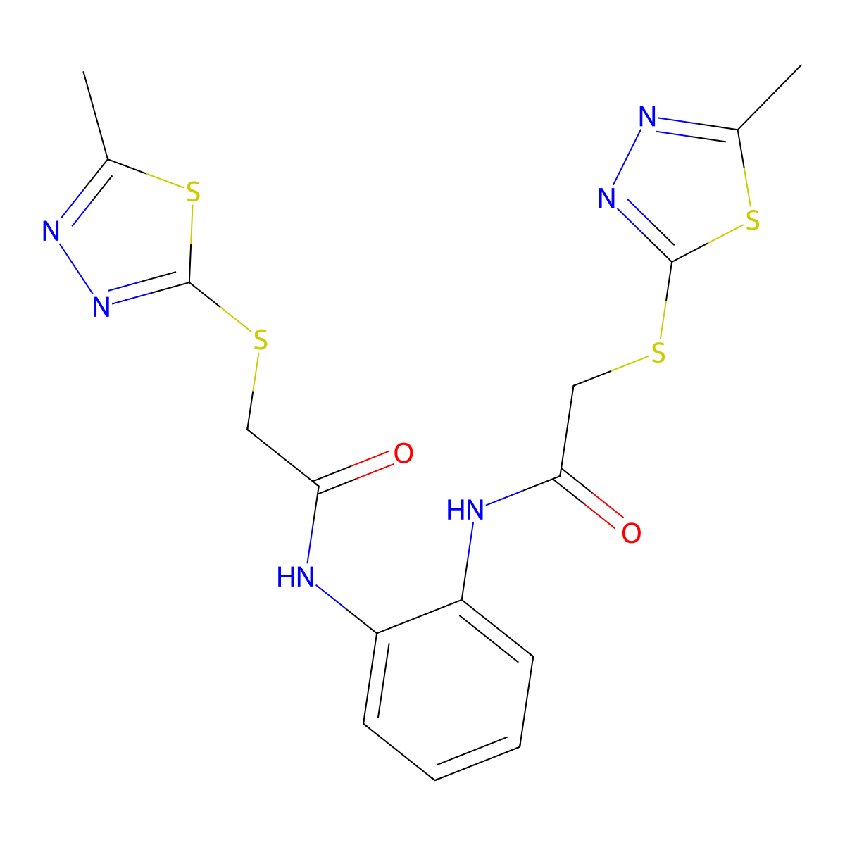 2-[(5-methyl-1,3,4-thiadiazol-2-yl)sulfanyl]-N-[2-[[2-[(5-methyl-1,3,4-thiadiazol-2-yl)sulfanyl]acetyl]amino]phenyl]acetamide molecular structure, CAS 511282-30-7