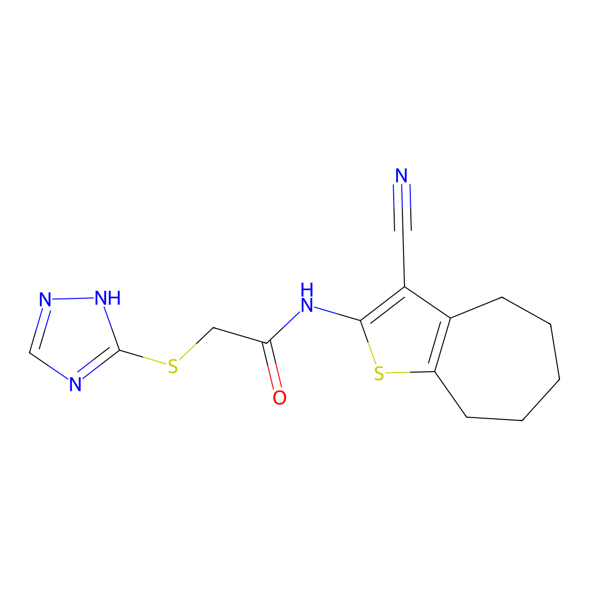 N-(3-cyano-5,6,7,8-tetrahydro-4H-cyclohepta[b]thiophen-2-yl)-2-(1H-1,2,4-triazol-5-ylsulfanyl)acetamide molecular structure, CAS 511282-84-1