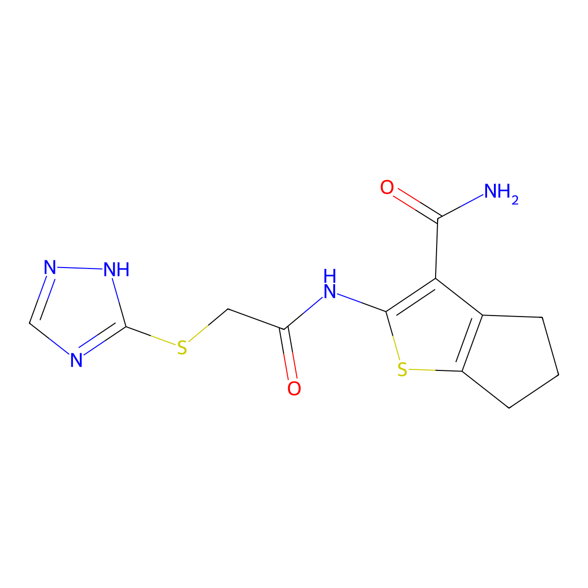 2-(2-((1H-1,2,4-triazol-3-yl)thio)acetamido)-5,6-dihydro-4H-cyclopenta[b]thiophene-3-carboxamide molecular structure, CAS 511282-85-2
