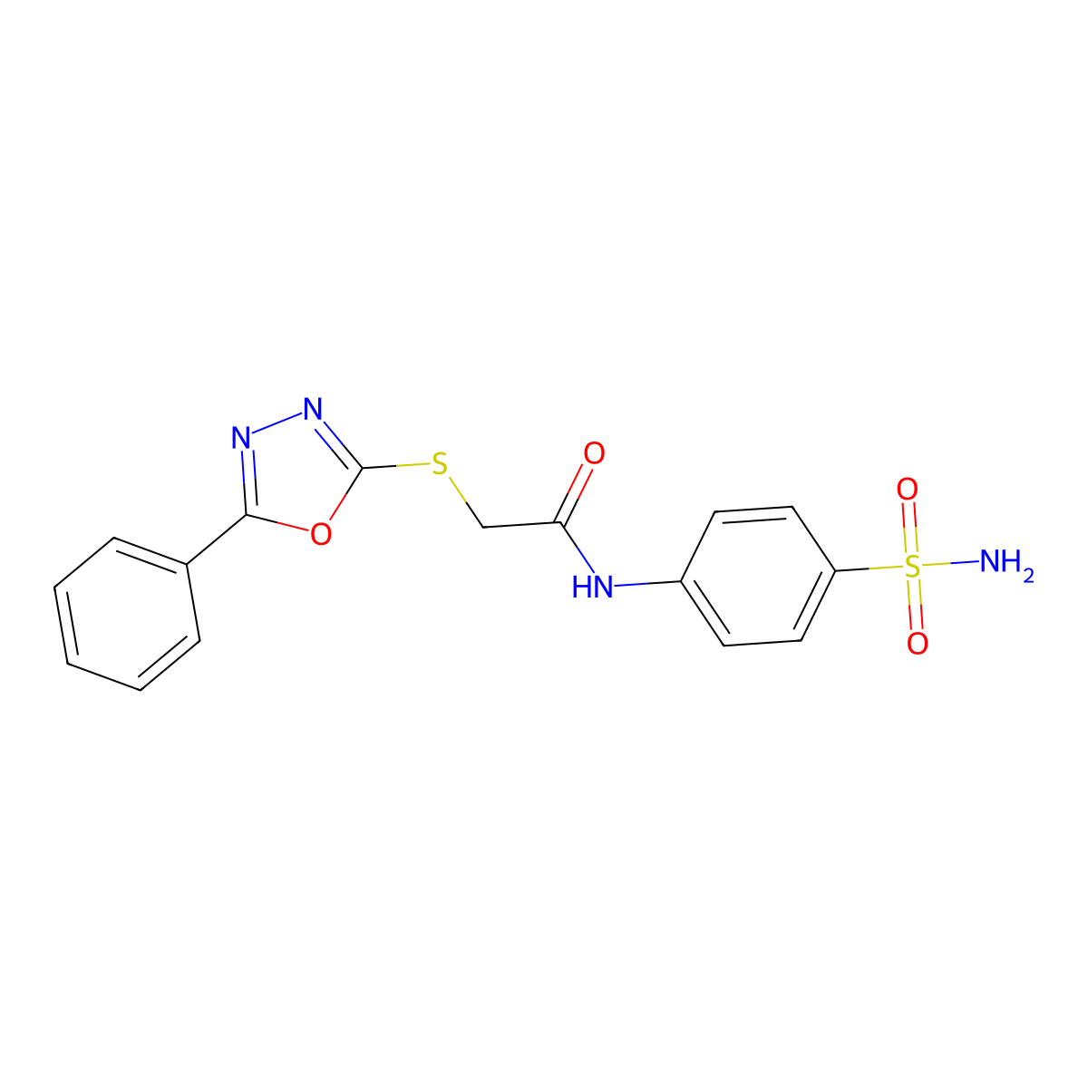 2-[(5-phenyl-1,3,4-oxadiazol-2-yl)sulfanyl]-N-(4-sulfamoylphenyl)acetamide molecular structure, CAS 511288-86-1