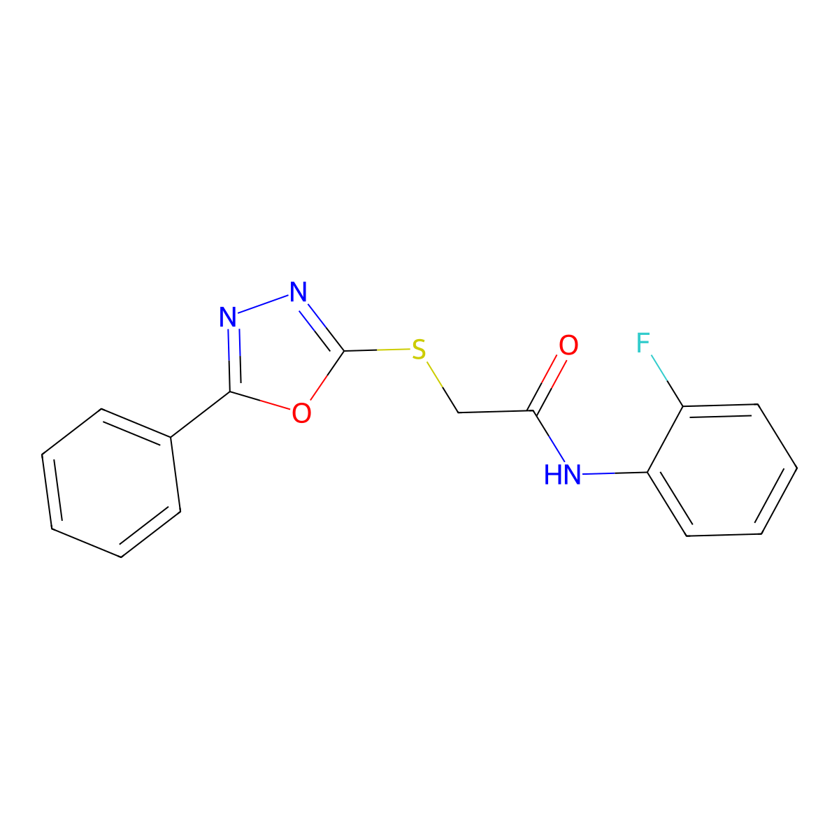 N-(2-fluorophenyl)-2-[(5-phenyl-1,3,4-oxadiazol-2-yl)sulfanyl]acetamide molecular structure, CAS 511288-88-3