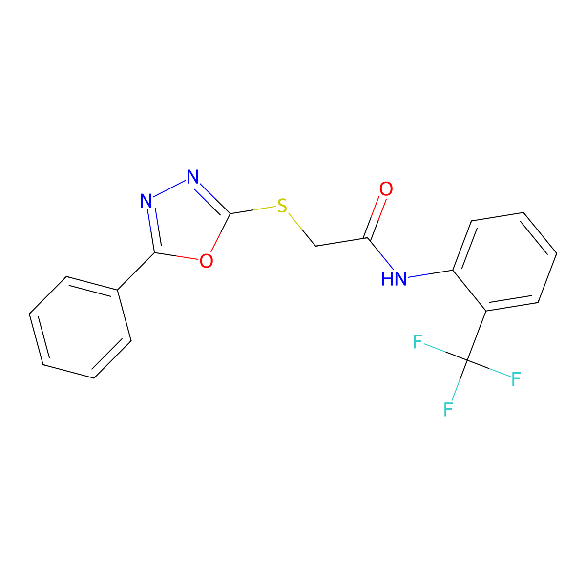 2-[(5-phenyl-1,3,4-oxadiazol-2-yl)sulfanyl]-N-[2-(trifluoromethyl)phenyl]acetamide molecular structure, CAS 511288-96-3