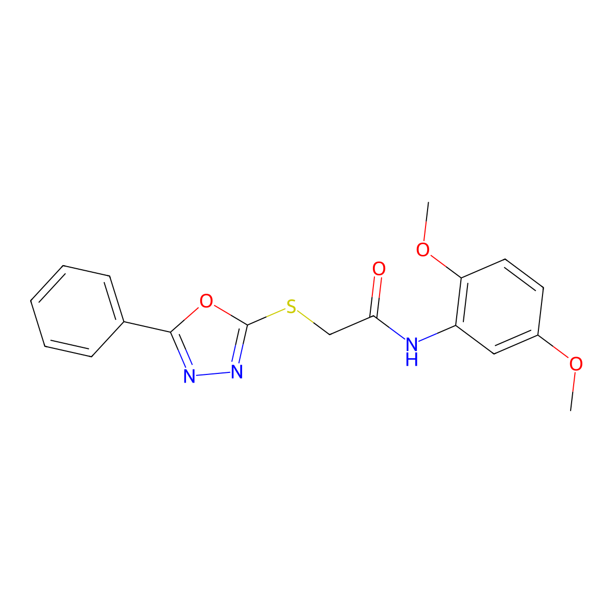 N-(2,5-dimethoxyphenyl)-2-[(5-phenyl-1,3,4-oxadiazol-2-yl)sulfanyl]acetamide molecular structure, CAS 511289-08-0