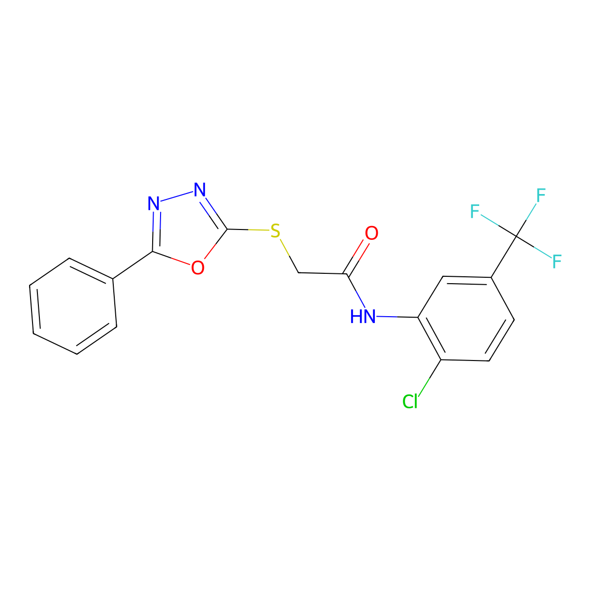 N-[2-chloro-5-(trifluoromethyl)phenyl]-2-[(5-phenyl-1,3,4-oxadiazol-2-yl)sulfanyl]acetamide molecular structure, CAS 511289-22-8