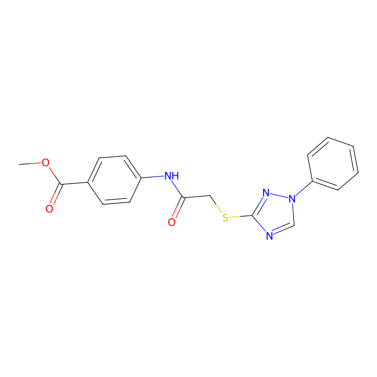 methyl 4-({[(1-phenyl-1H-1,2,4-triazol-3-yl)sulfanyl]acetyl}amino)benzoate molecular structure, CAS 511292-09-4