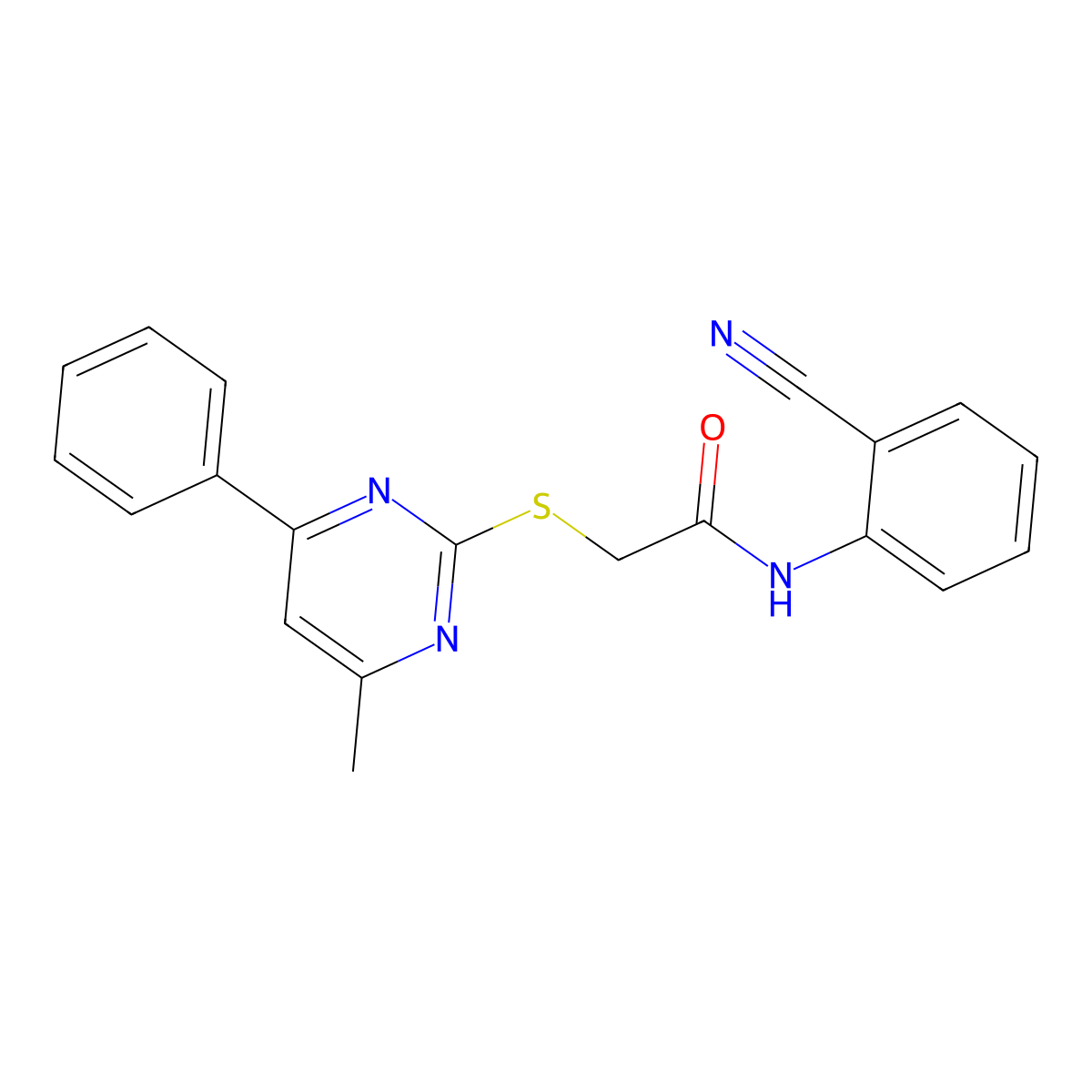 N-(2-cyanophenyl)-2-(4-methyl-6-phenylpyrimidin-2-yl)sulfanylacetamide molecular structure, CAS 511299-73-3
