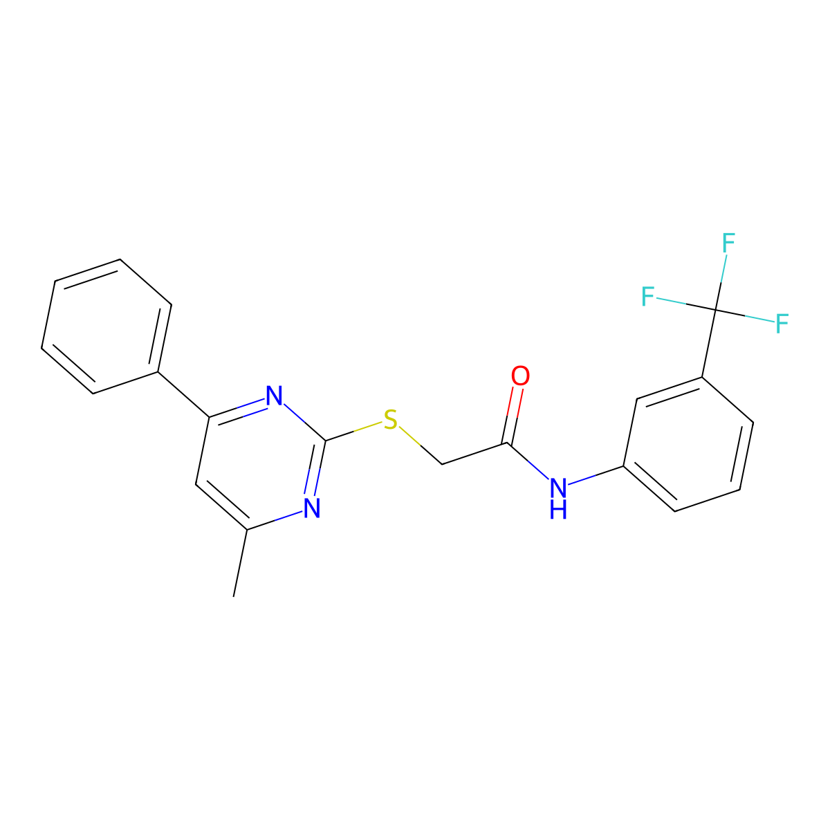 2-((4-methyl-6-phenylpyrimidin-2-yl)thio)-N-(3-(trifluoromethyl)phenyl)acetamide molecular structure, CAS 511299-95-9