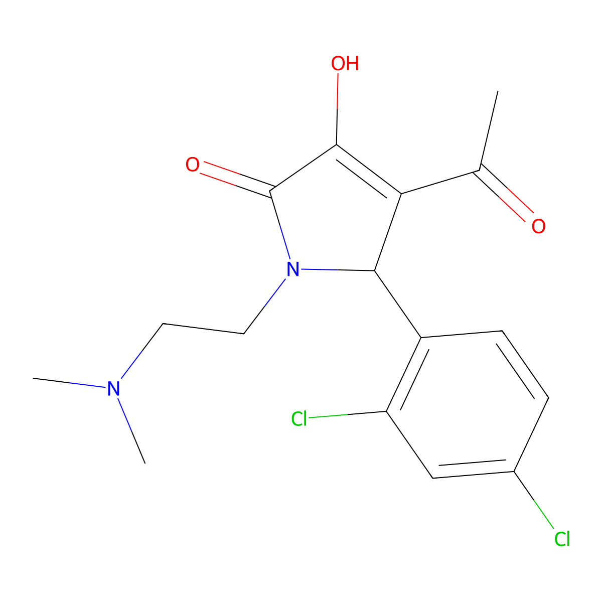 4-acetyl-5-(2,4-dichlorophenyl)-1-[2-(dimethylamino)ethyl]-3-hydroxy-1,5-dihydro-2H-pyrrol-2-one molecular structure, CAS 5113-45-1
