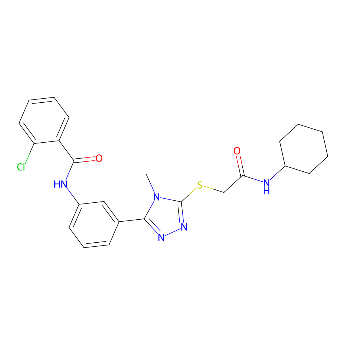 2-chloro-N-[3-[5-[2-(cyclohexylamino)-2-oxoethyl]sulfanyl-4-methyl-1,2,4-triazol-3-yl]phenyl]benzamide molecular structure, CAS 511308-35-3