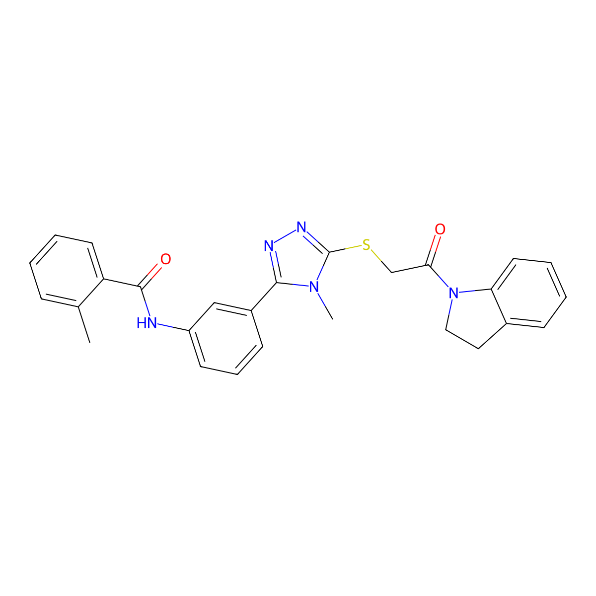 N-[3-(5-{[2-(2,3-dihydro-1H-indol-1-yl)-2-oxoethyl]sulfanyl}-4-methyl-4H-1,2,4-triazol-3-yl)phenyl]-2-methylbenzamide molecular structure, CAS 511308-48-8