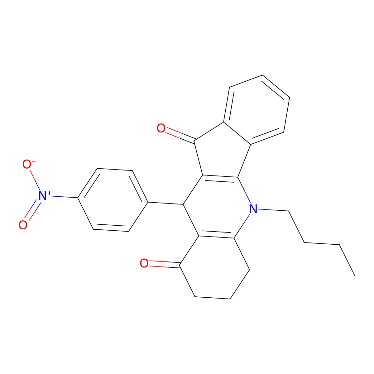 5-butyl-10-(4-nitrophenyl)-6,7,8,10-tetrahydro-5H-indeno[1,2-b]quinoline-9,11-dione molecular structure, CAS 511309-44-7