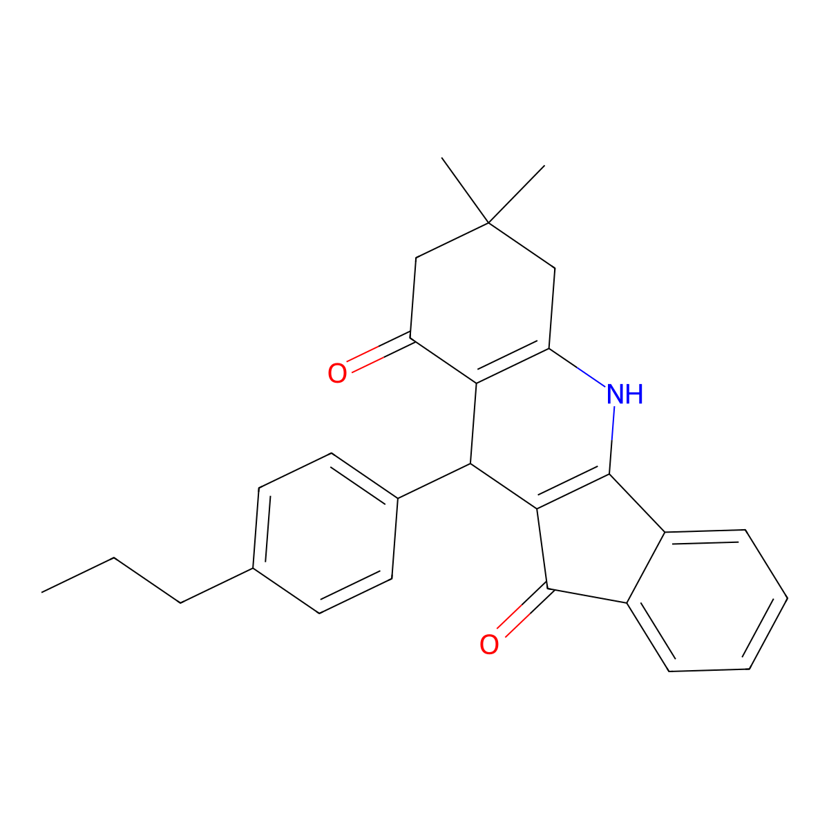 7,7-dimethyl-10-(4-propylphenyl)-6,7,8,10-tetrahydro-5H-indeno[1,2-b]quinoline-9,11-dione molecular structure, CAS 511309-52-7