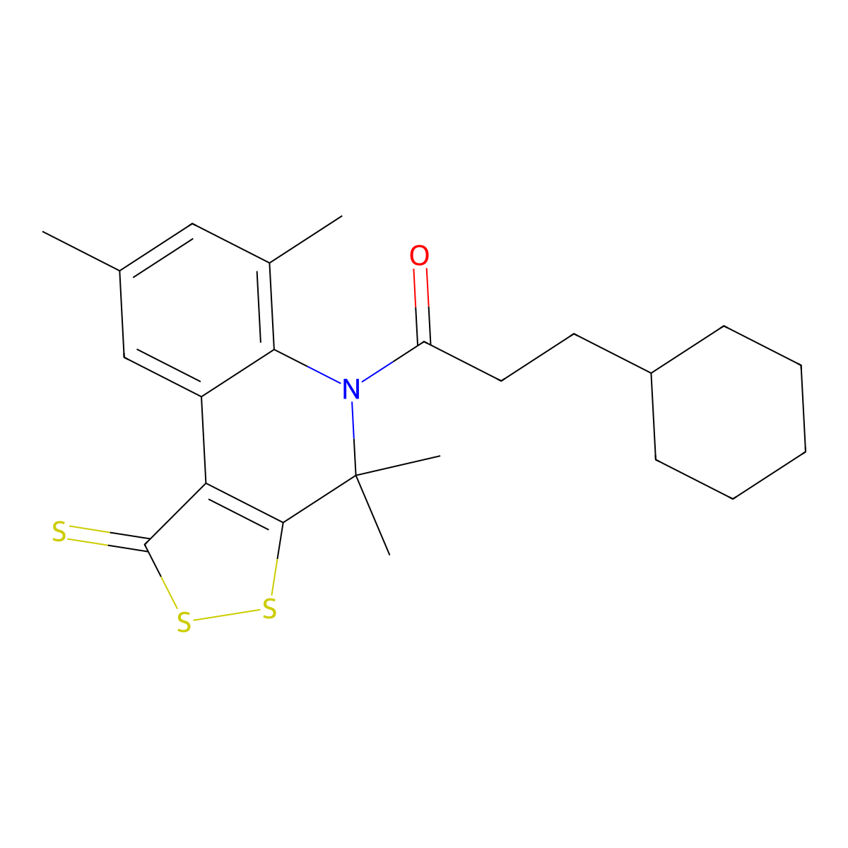 3-cyclohexyl-1-(4,4,6,8-tetramethyl-1-thioxo-1,4-dihydro-5H-[1,2]dithiolo[3,4-c]quinolin-5-yl)propan-1-one molecular structure, CAS 511309-63-0