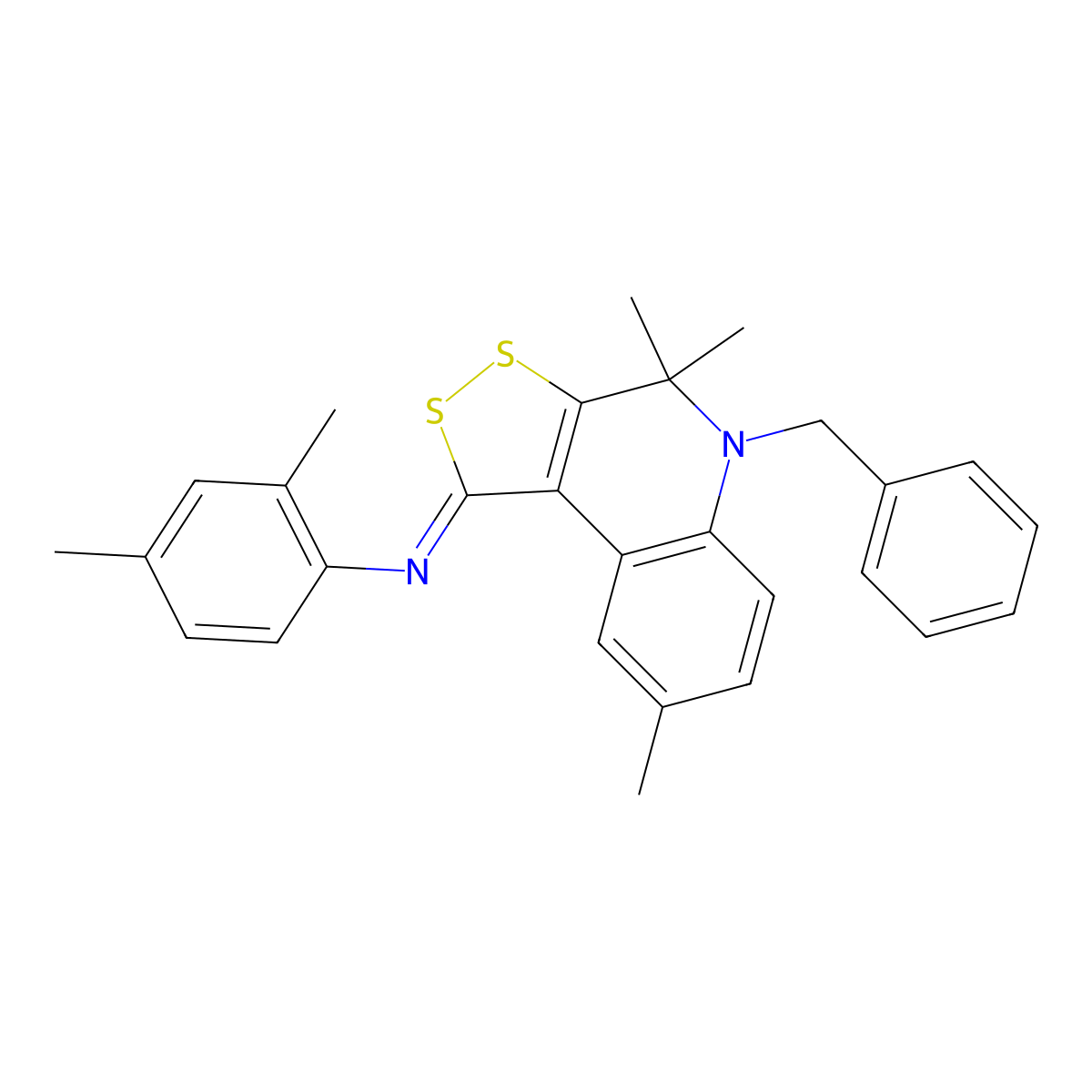 N-[(1E)-5-benzyl-4,4,8-trimethyl-4,5-dihydro-1H-[1,2]dithiolo[3,4-c]quinolin-1-ylidene]-2,4-dimethylaniline molecular structure, CAS 511309-66-3