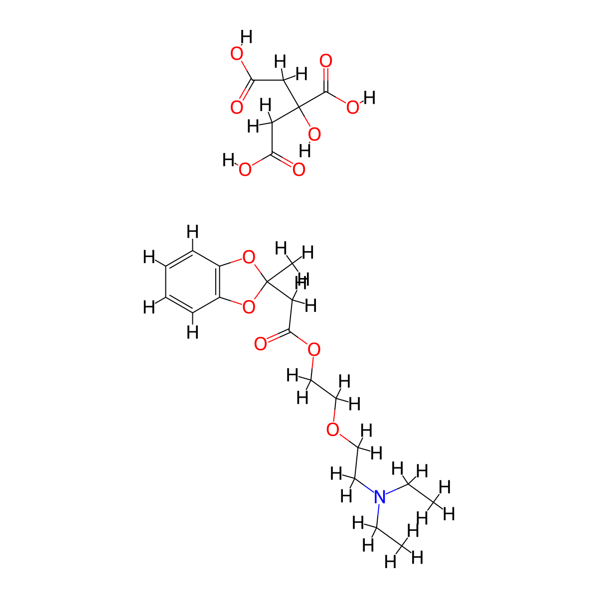 1,3-Benzodioxole-2-acetic acid, 2-methyl-, 2-(2-diethylaminoethoxy)ethyl ester, citrate molecular structure, CAS 51140-23-9