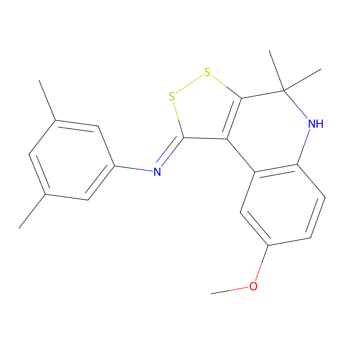 N-(3,5-dimethylphenyl)-N-(8-methoxy-4,4-dimethyl-4,5-dihydro-1H-[1,2]dithiolo[3,4-c]quinolin-1-yliden)amine molecular structure, CAS 511513-85-2