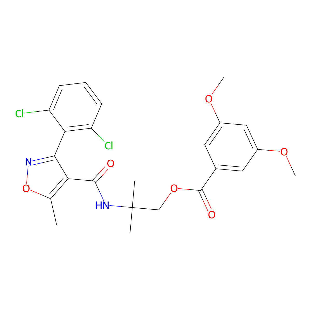 2-{[3-(2,6-Dichlorophenyl)-5-methylisoxazol-4-yl]carbonylamino}-2-methylpropyl 3,5-dimethoxybenzoate molecular structure, CAS 511513-91-0