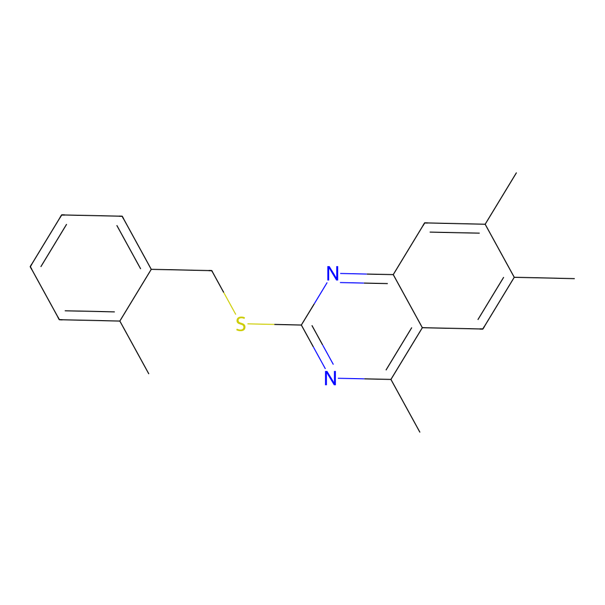 4,6,7-Trimethyl-2-[(2-methylbenzyl)sulfanyl]quinazoline molecular structure, CAS 511514-09-3