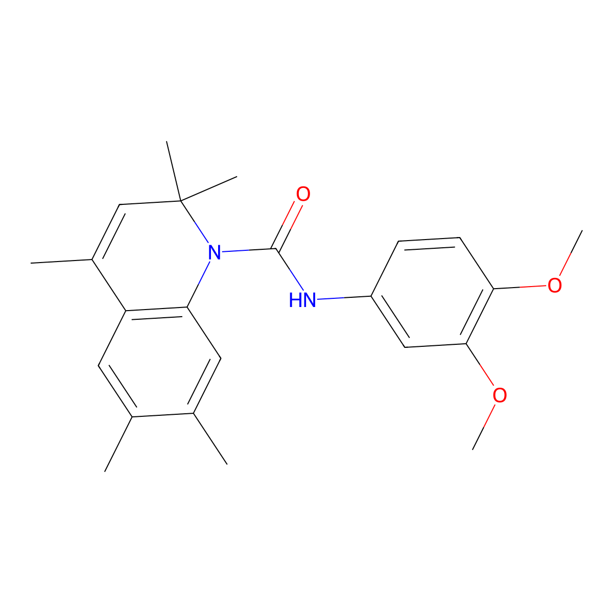 N-(3,4-dimethoxyphenyl)-2,2,4,6,7-pentamethylquinoline-1(2H)-carboxamide molecular structure, CAS 511514-11-7