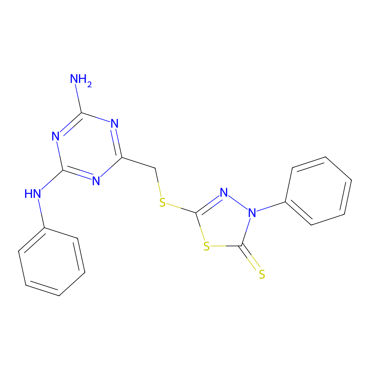 5-({[4-amino-6-(phenylamino)-1,3,5-triazin-2-yl]methyl}sulfanyl)-3-phenyl-1,3,4-thiadiazole-2(3H)-thione molecular structure, CAS 511514-32-2