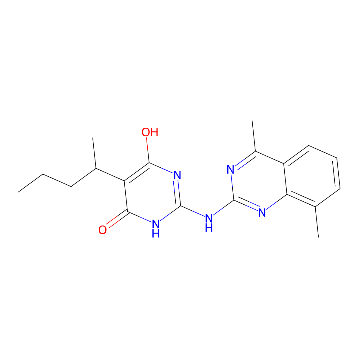 2-[(4,8-Dimethylquinazolin-2-yl)amino]-5-(pentan-2-yl)pyrimidine-4,6-diol molecular structure, CAS 511514-36-6