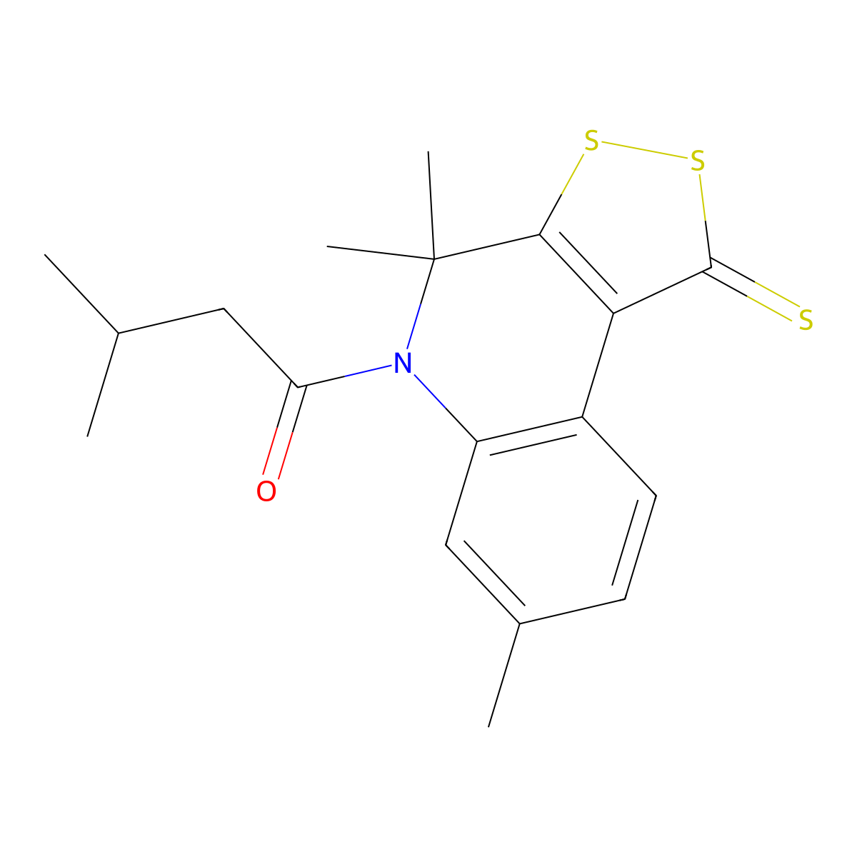 3-methyl-1-(4,4,7-trimethyl-1-thioxo-1,4-dihydro-5H-[1,2]dithiolo[3,4-c]quinolin-5-yl)butan-1-one molecular structure, CAS 511514-39-9