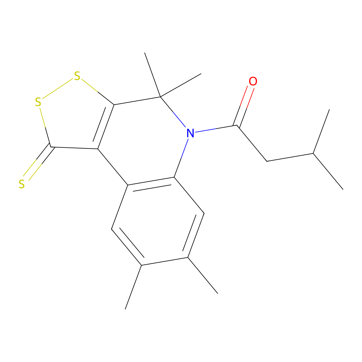 3-methyl-1-(4,4,7,8-tetramethyl-1-thioxo-1,4-dihydro-5H-[1,2]dithiolo[3,4-c]quinolin-5-yl)butan-1-one molecular structure, CAS 511514-40-2