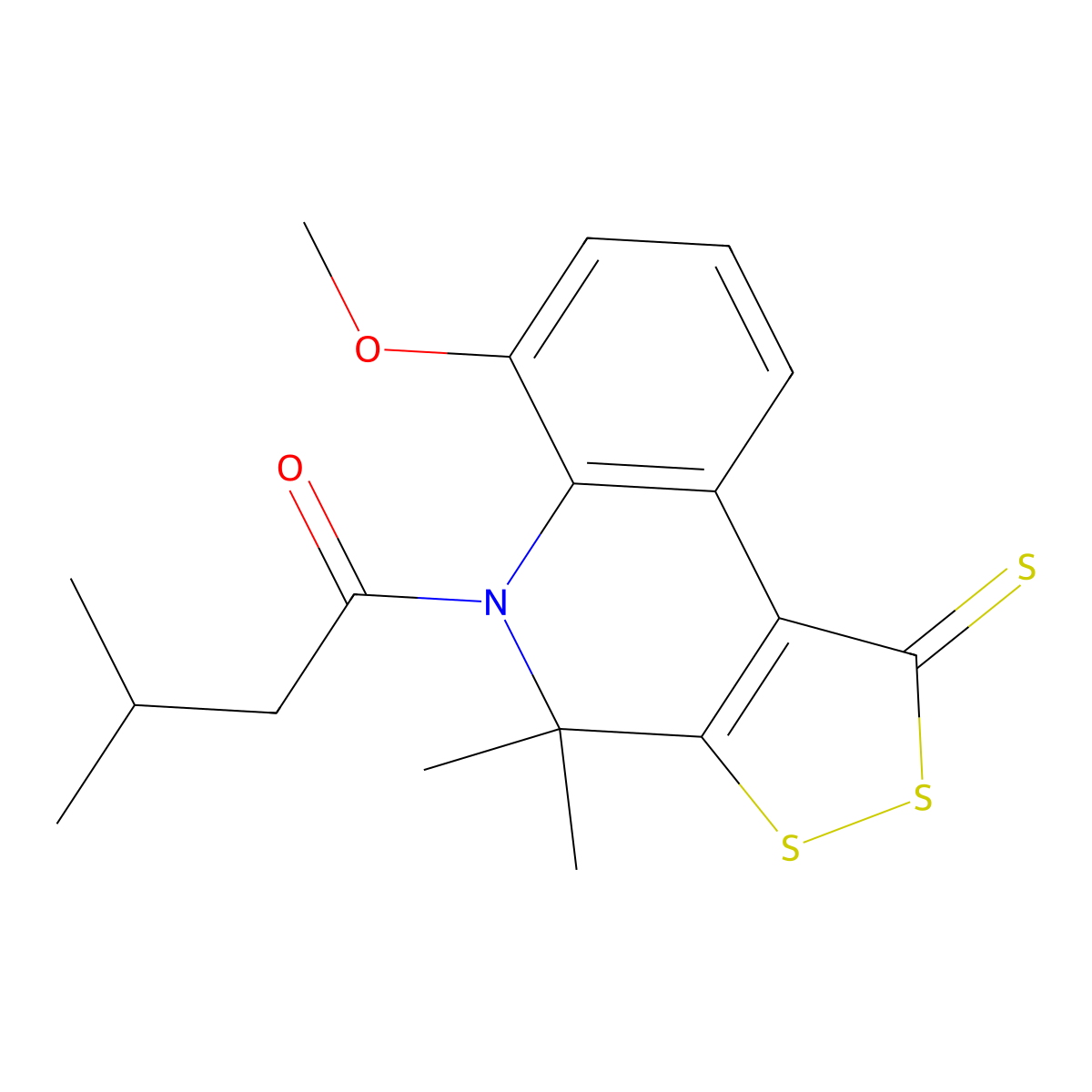 1-(6-methoxy-4,4-dimethyl-1-thioxo-1,4-dihydro-5H-[1,2]dithiolo[3,4-c]quinolin-5-yl)-3-methylbutan-1-one molecular structure, CAS 511514-41-3