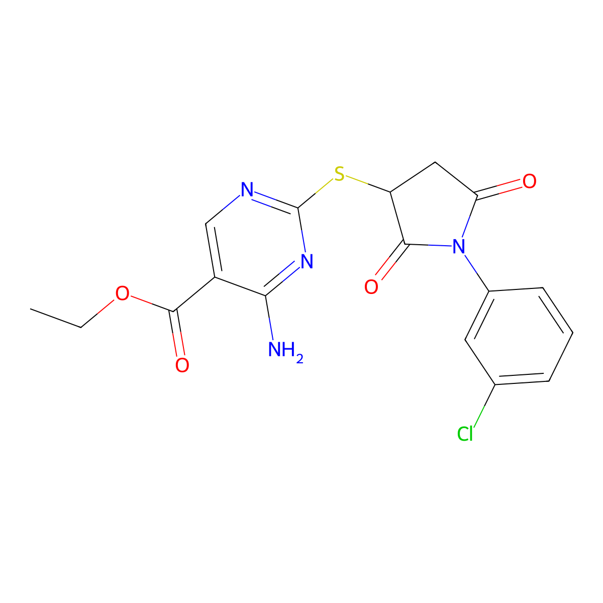 Ethyl 4-amino-2-{[1-(3-chlorophenyl)-2,5-dioxopyrrolidin-3-yl]sulfanyl}pyrimidine-5-carboxylate molecular structure, CAS 511514-77-5