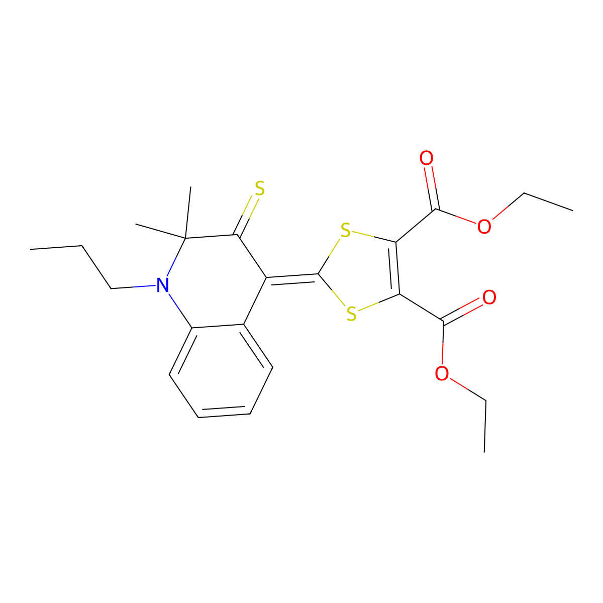 diethyl 2-(2,2-dimethyl-1-propyl-3-thioxo-2,3-dihydroquinolin-4(1H)-ylidene)-1,3-dithiole-4,5-dicarboxylate molecular structure, CAS 511514-93-5