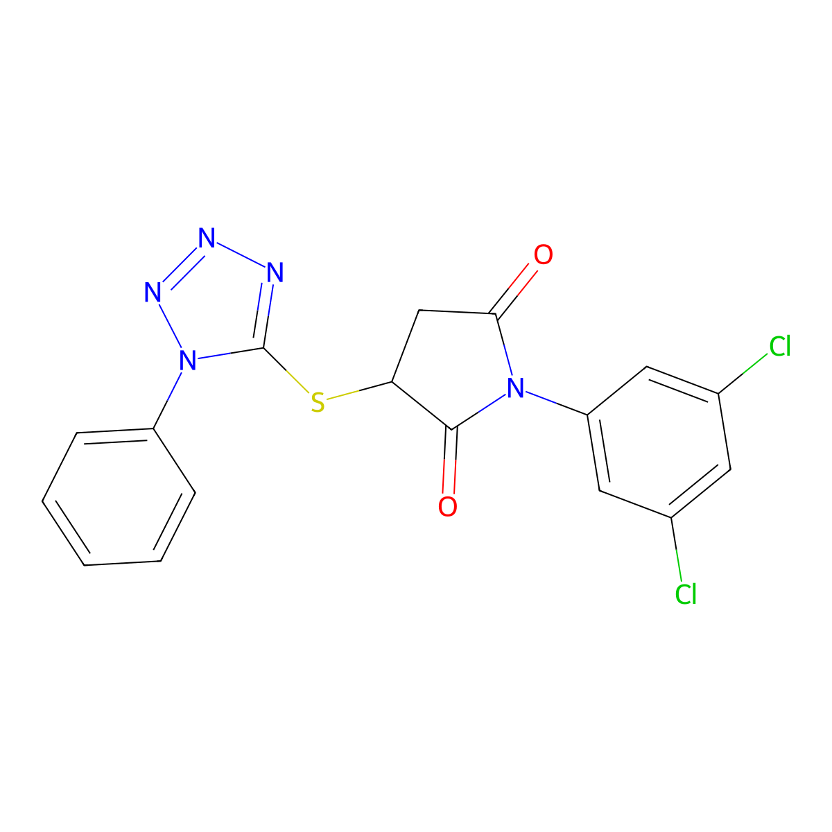 1-(3,5-dichlorophenyl)-3-[(1-phenyl-1H-tetrazol-5-yl)sulfanyl]pyrrolidine-2,5-dione molecular structure, CAS 511515-06-3