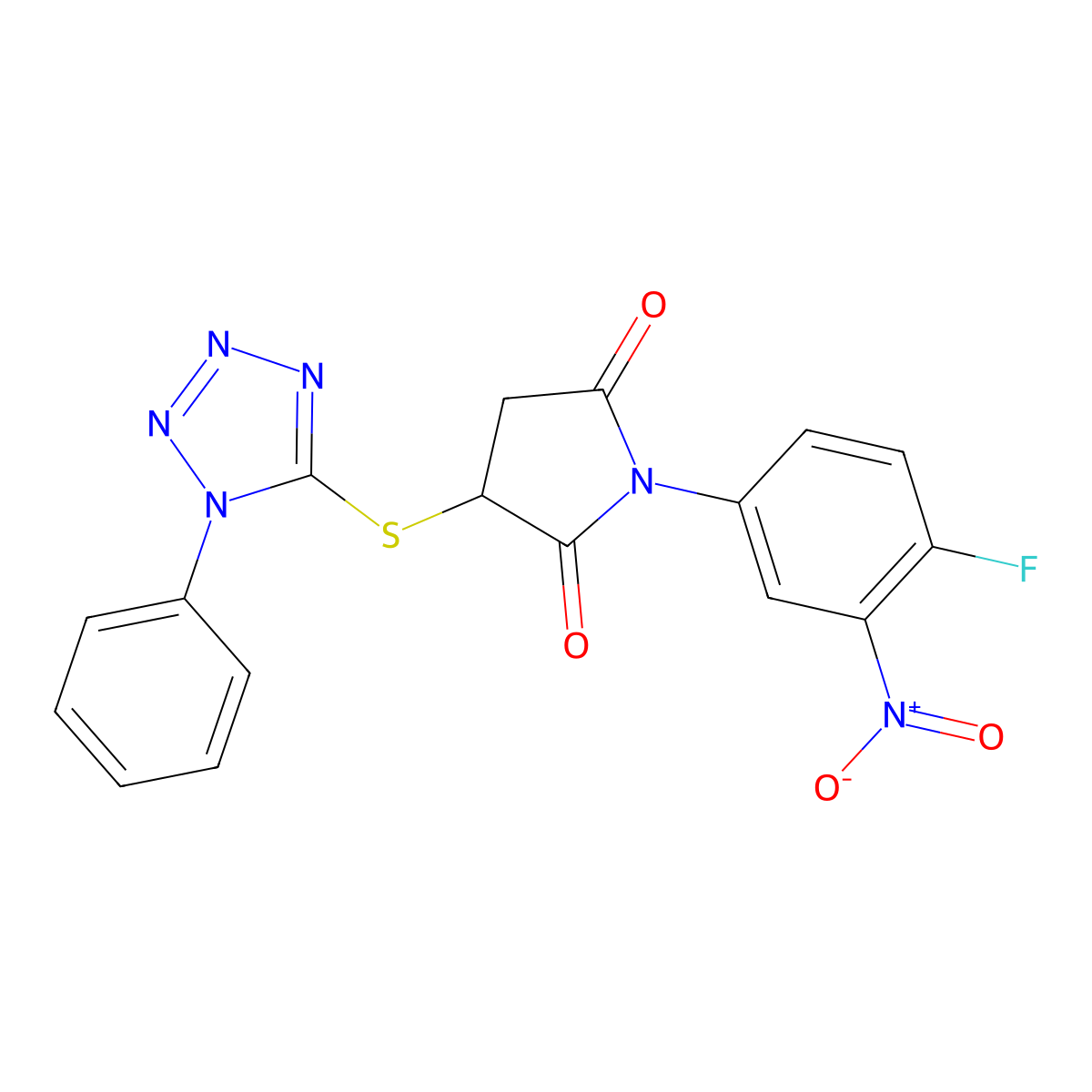 1-(4-Fluoro-3-nitrophenyl)-3-(1-phenyltetrazol-5-yl)sulfanylpyrrolidine-2,5-dione molecular structure, CAS 511515-10-9