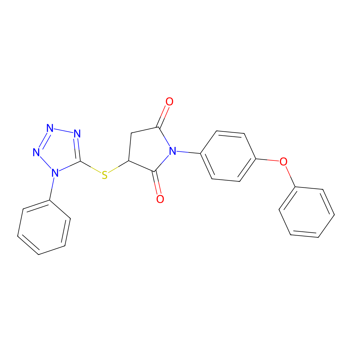 1-(4-phenoxyphenyl)-3-[(1-phenyl-1H-tetrazol-5-yl)sulfanyl]pyrrolidine-2,5-dione molecular structure, CAS 511515-11-0