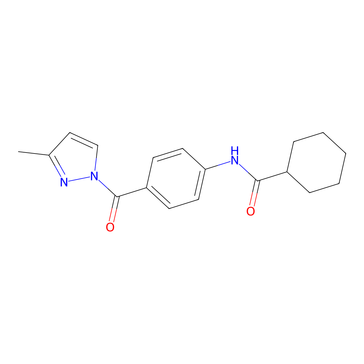 N-{4-[(3-methyl-1H-pyrazol-1-yl)carbonyl]phenyl}cyclohexanecarboxamide molecular structure, CAS 511517-49-0
