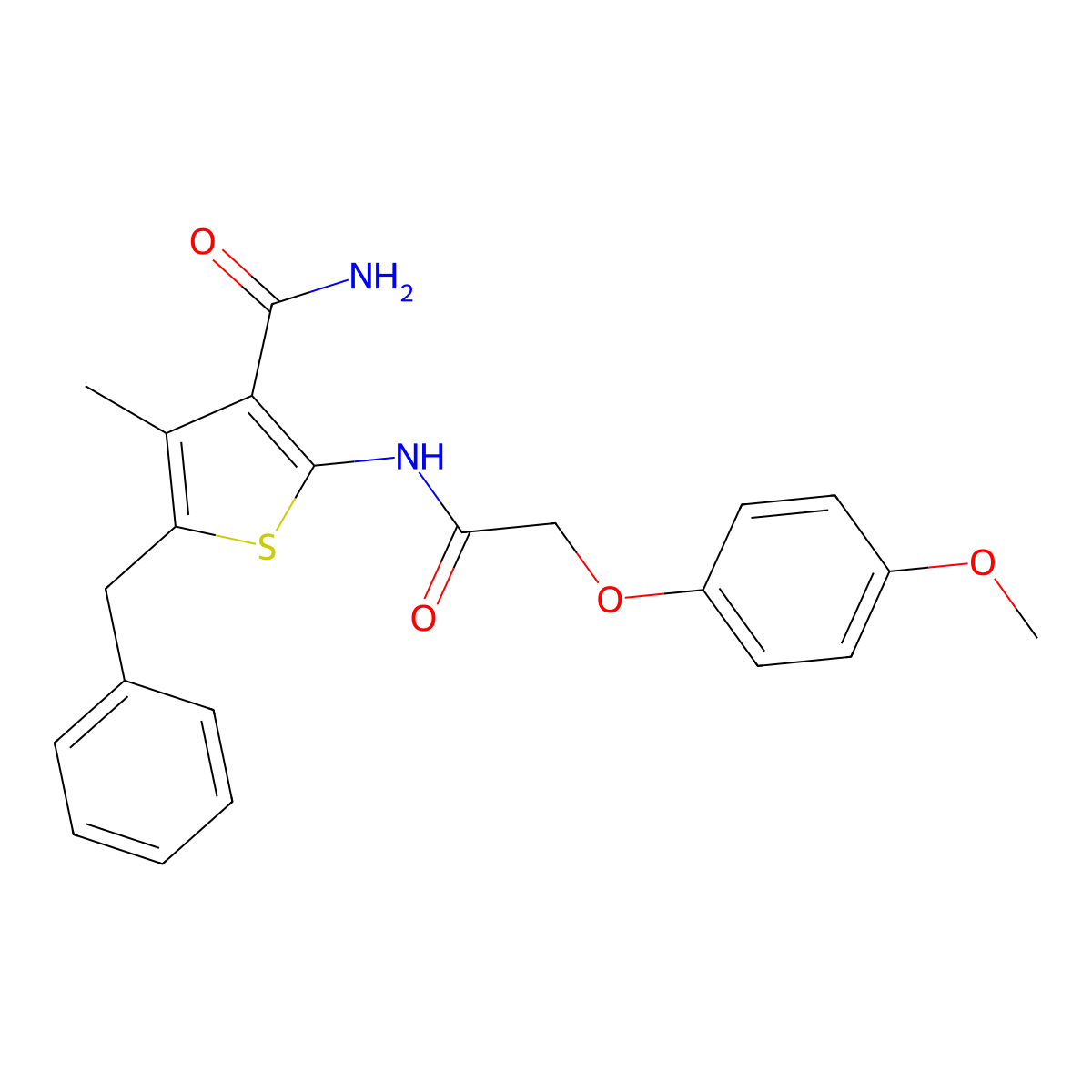 5-Benzyl-2-{[(4-methoxyphenoxy)acetyl]amino}-4-methyl-3-thiophenecarboxamide molecular structure, CAS 511517-85-4