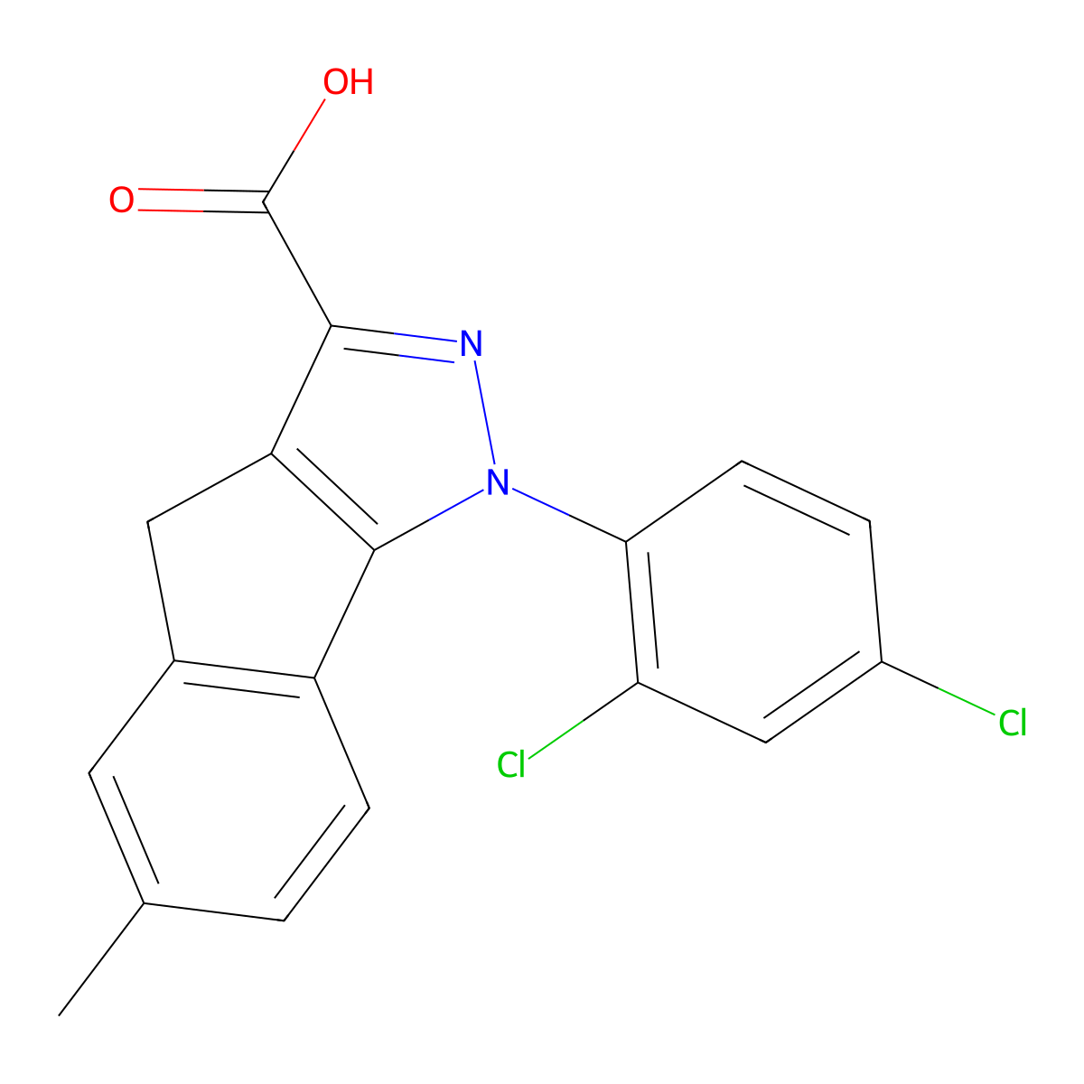 1-(2,4-Dichlorophenyl)-1,4-dihydro-6-methylindeno[1,2-C]pyrazole-3-carboxylic acid molecular structure, CAS 511533-14-5