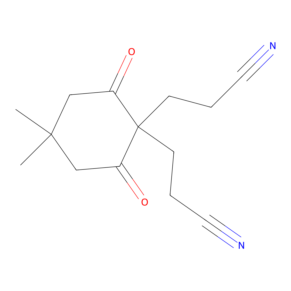 3,3'-(4,4-Dimethyl-2,6-dioxocyclohexane-1,1-diyl)dipropanenitrile molecular structure, CAS 5117-68-0