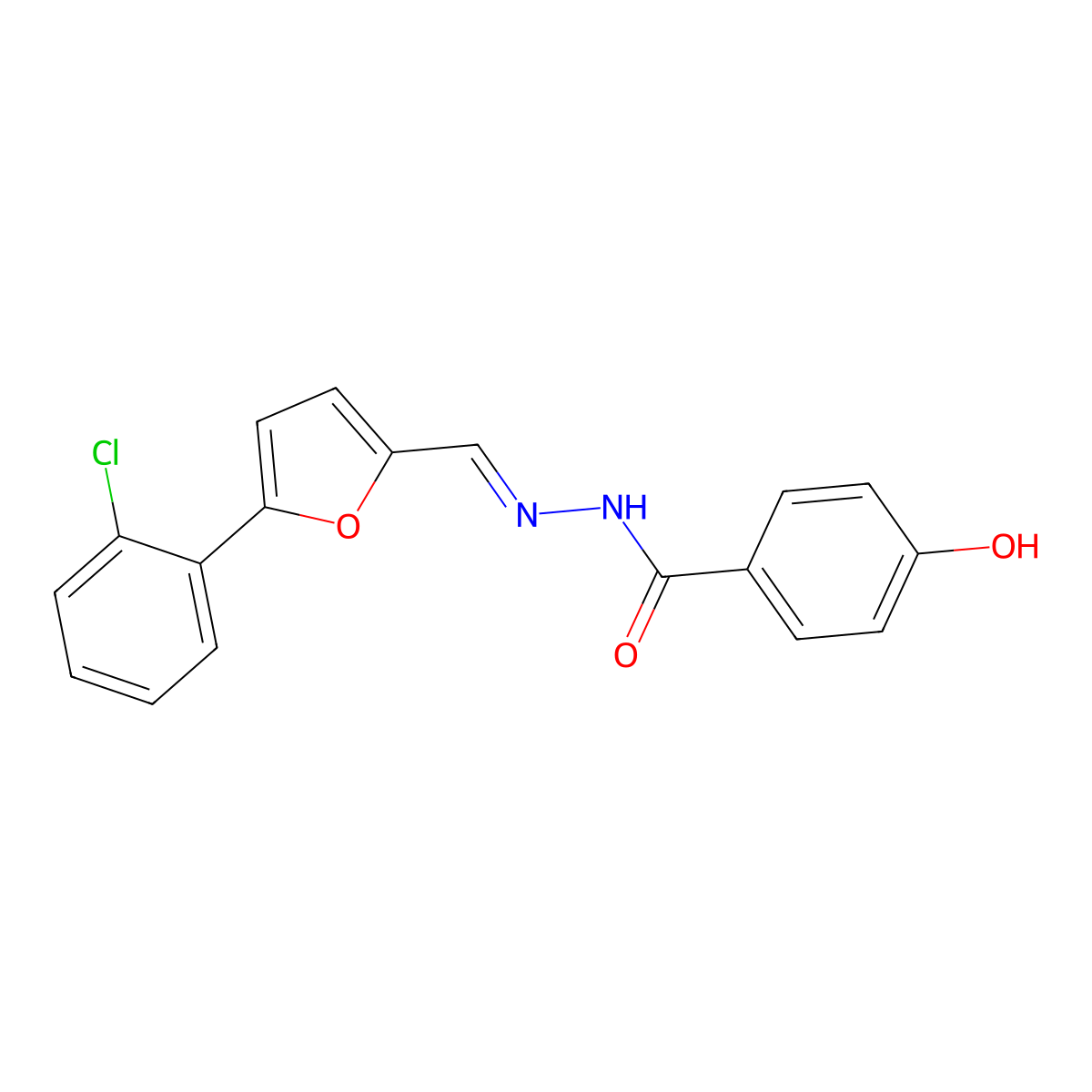 N-{[5-(2-Chlorophenyl)furan-2-yl]methylidene}-4-hydroxybenzene-1-carbohydrazonic acid molecular structure, CAS 5117-99-7