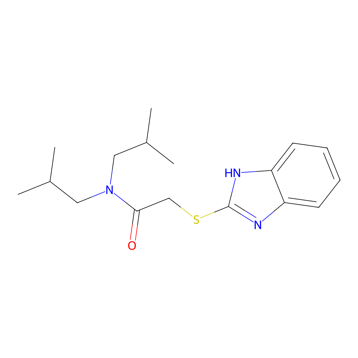 2-(1H-benzimidazol-2-ylsulfanyl)-N,N-bis(2-methylpropyl)acetamide molecular structure, CAS 51171-41-6