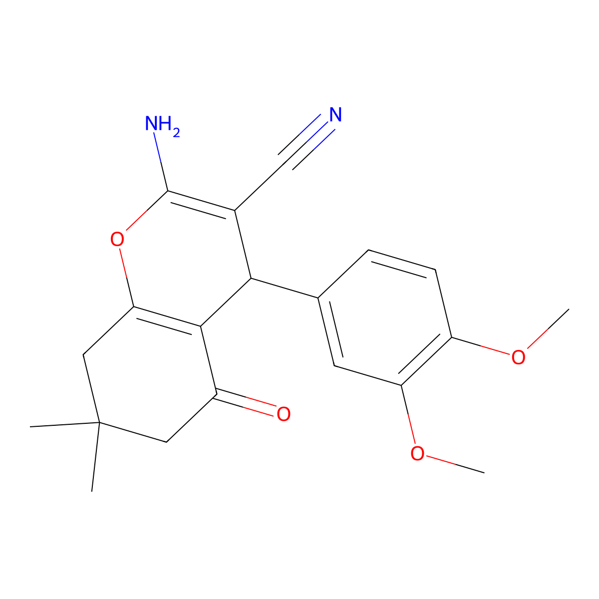 2-amino-4-(3,4-dimethoxyphenyl)-7,7-dimethyl-5-oxo-5,6,7,8-tetrahydro-4H-chromene-3-carbonitrile molecular structure, CAS 5118-60-5