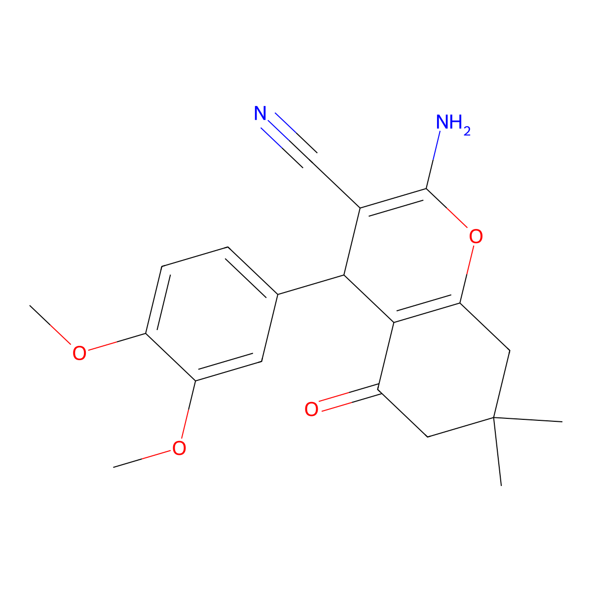 2-amino-4-(3,4-dimethoxyphenyl)-7,7-dimethyl-5-oxo-5,6,7,8-tetrahydro-4H-chromene-3-carbonitrile molecular structure, CAS 5118-60-5