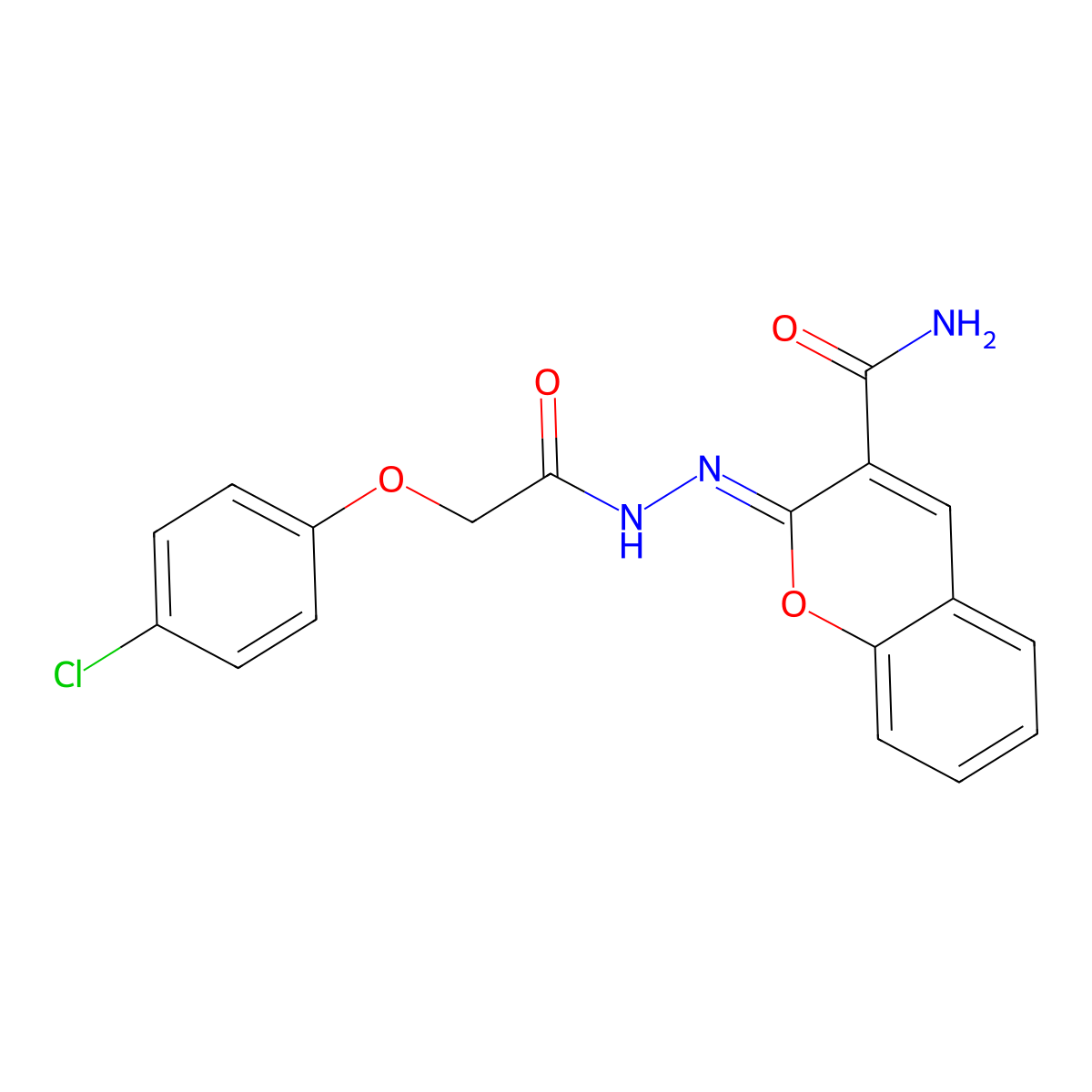 2-[[2-(4-Chlorophenoxy)acetyl]hydrazinylidene]chromene-3-carboxamide molecular structure, CAS 5119-84-6