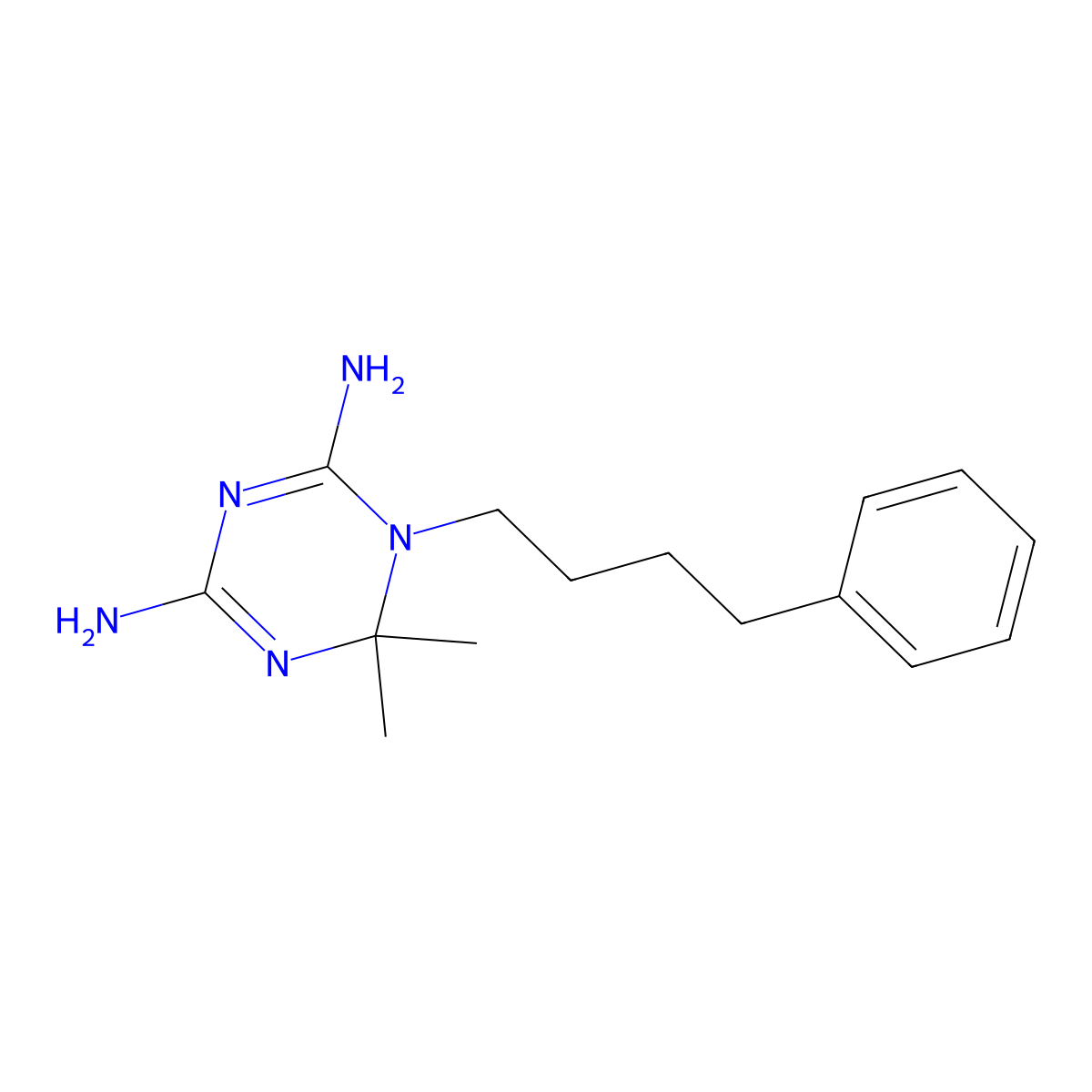1,3,5-Triazine-2,4-diamine, 1,6-dihydro-6,6-dimethyl-1-(4-phenylbutyl)- molecular structure, CAS 512-34-5