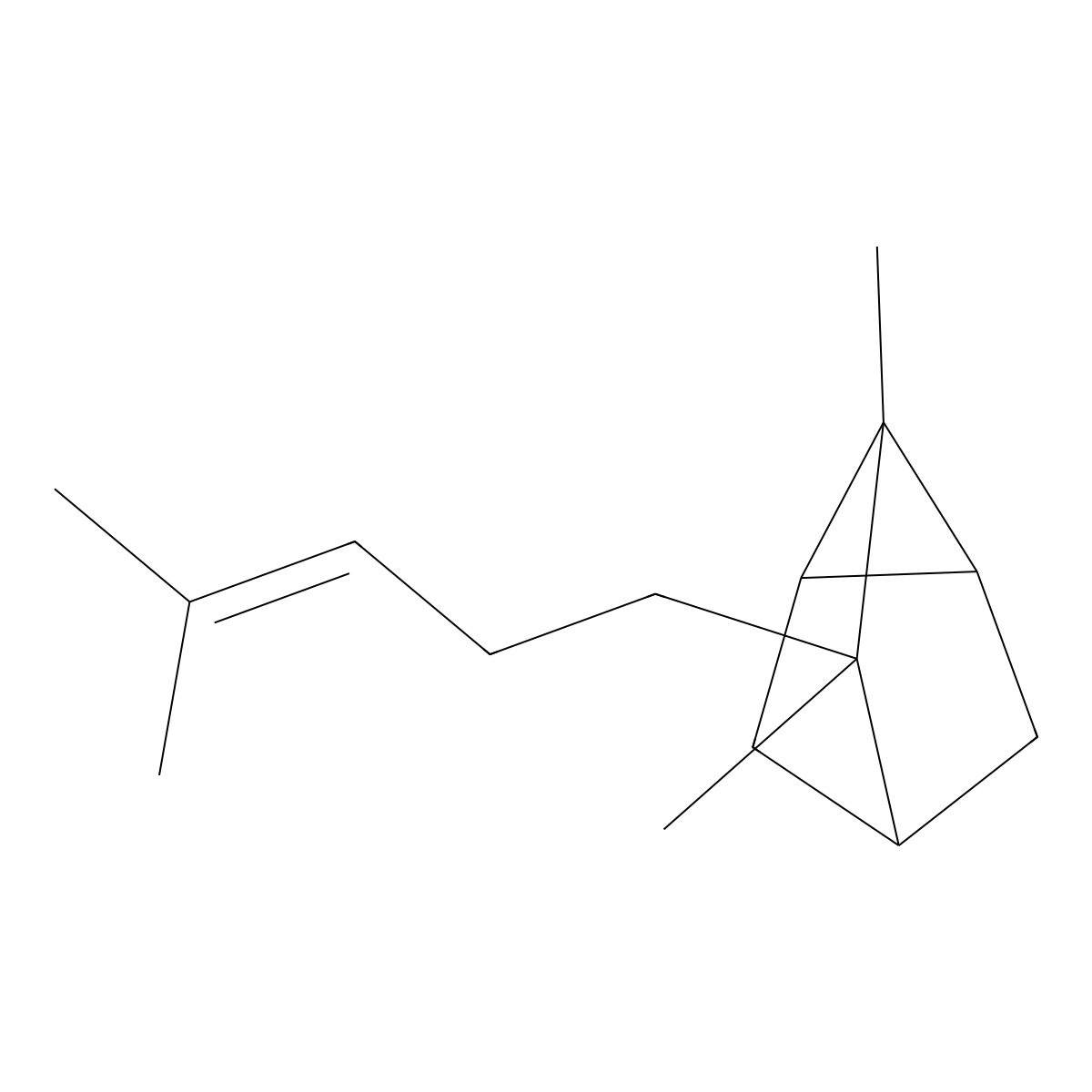 (6R,7S)-1,7-dimethyl-7-(4-methylpent-3-enyl)tricyclo[2.2.1.02,6]heptane molecular structure, CAS 512-61-8