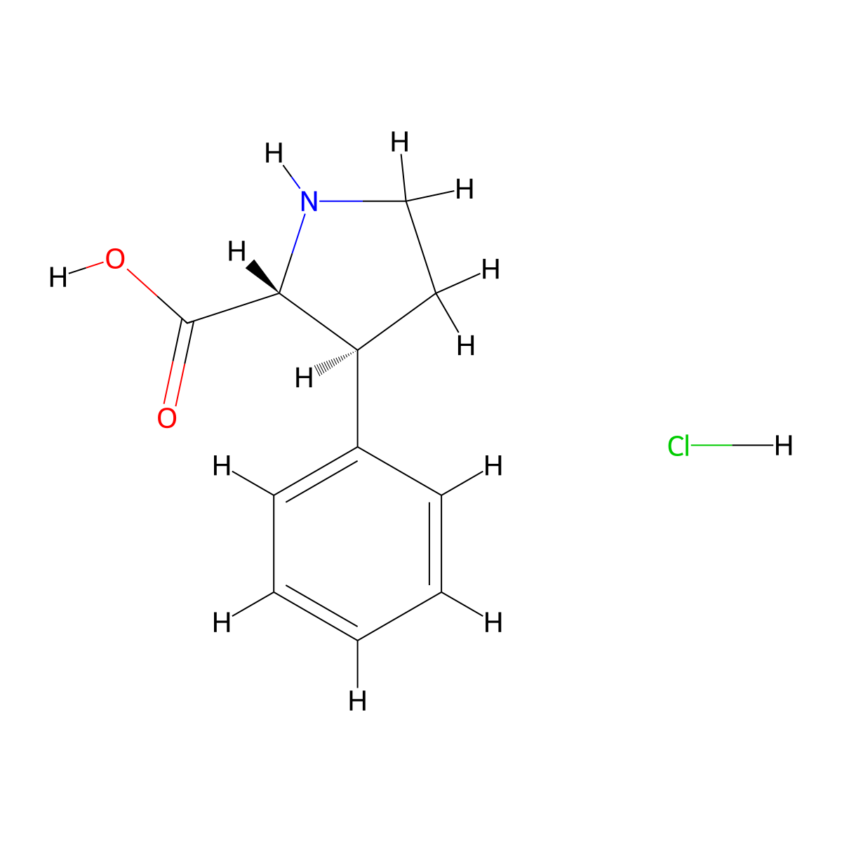 rac-(2R,3S)-3-phenylpyrrolidine-2-carboxylic acid hydrochloride molecular structure, CAS 51212-38-5