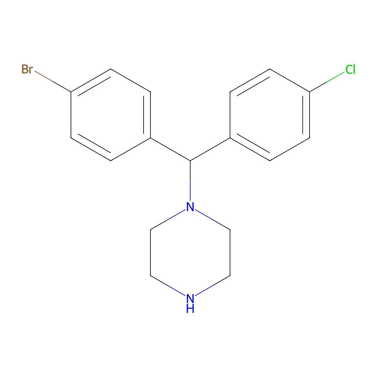 1-[(4-Bromophenyl)(4-chlorophenyl)methyl]piperazine molecular structure, CAS 512164-58-8