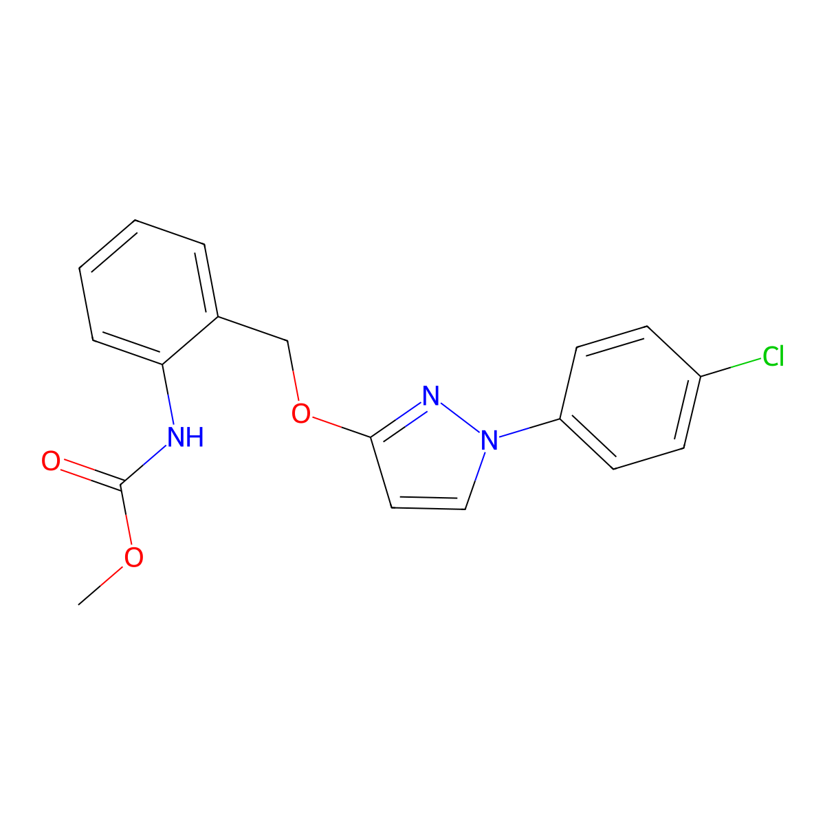 Methyl N-[2-[[[1-(4-chlorophenyl)-1H-pyrazol-3-yl]oxy]methyl]phenyl]carbamate molecular structure, CAS 512165-96-7